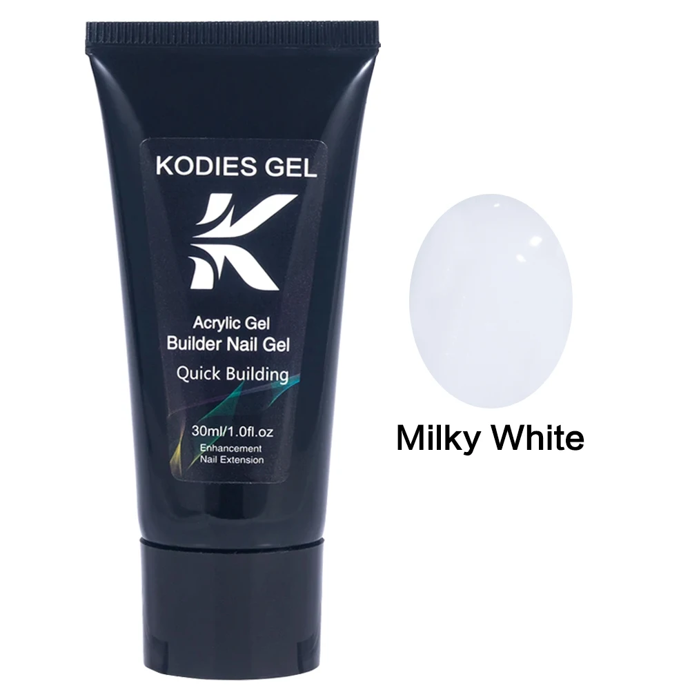 KODIES GEL Poly Acrylic Builder Nail Gel 30ML Semi Permanent UV Solid Milky White Clear Hard Construction Gel Extension Manicure