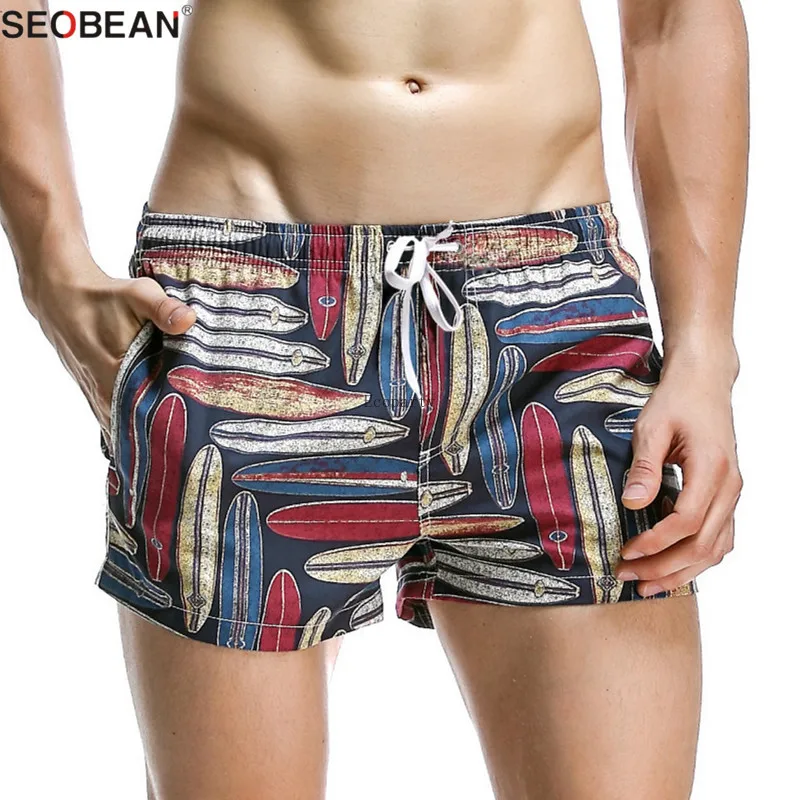 2024 new  Summer Style Seaside Men Beach Shorts Men Quick Dry Polyester Fabrics Beachwear Men's Board Shorts Trunks Print Shorts