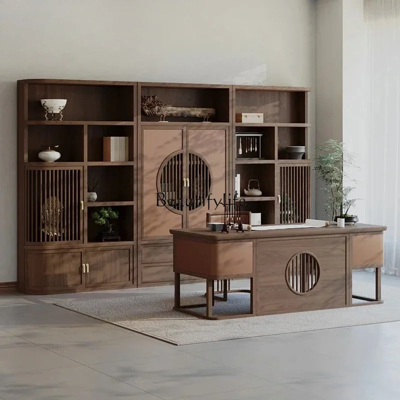 

yj7 Chinese-style living room large solid wood study desk North American black walnut light luxury modern calligraphy table2005