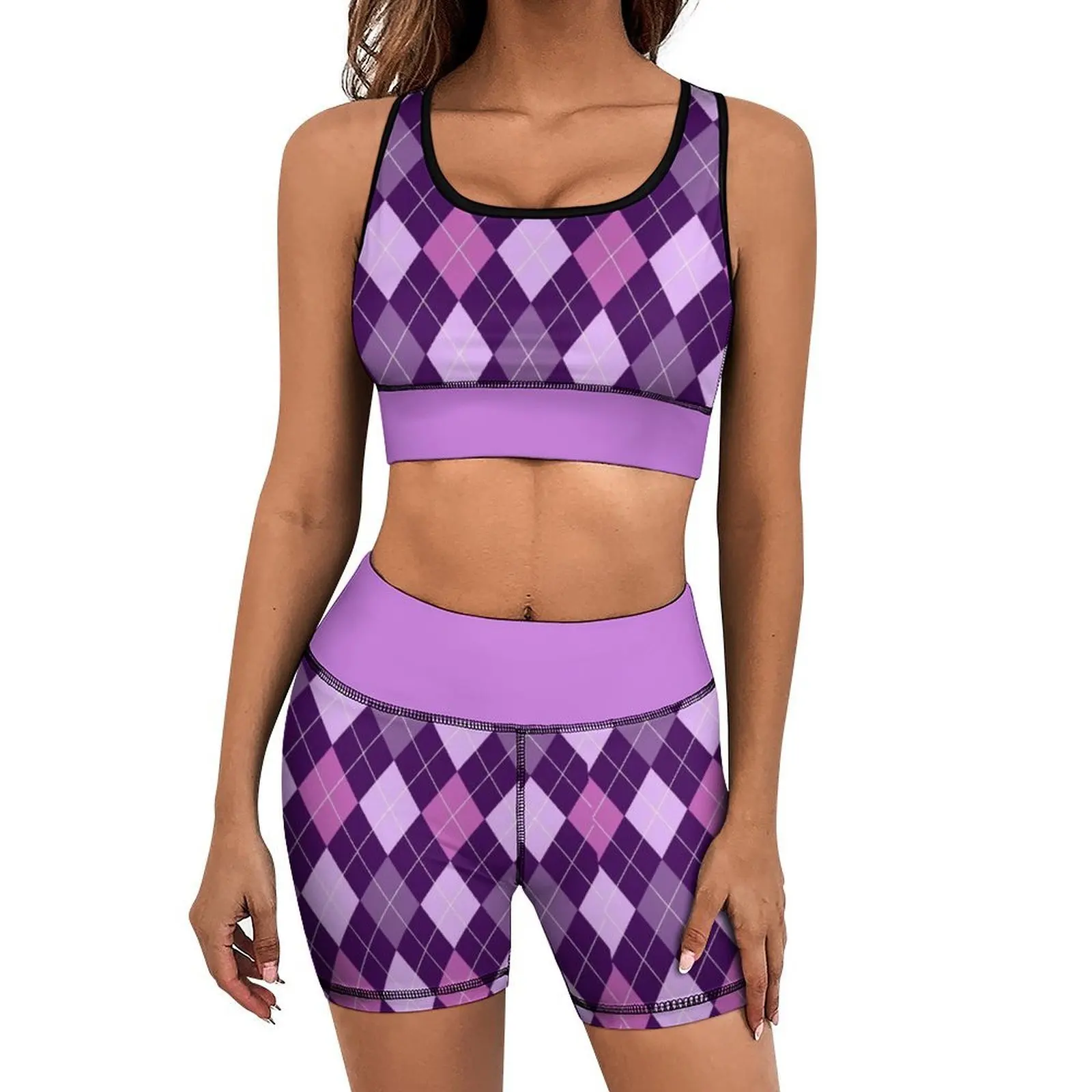 

2026 Purple Patchwork Sports Yoga Tank Top and Shorts Set