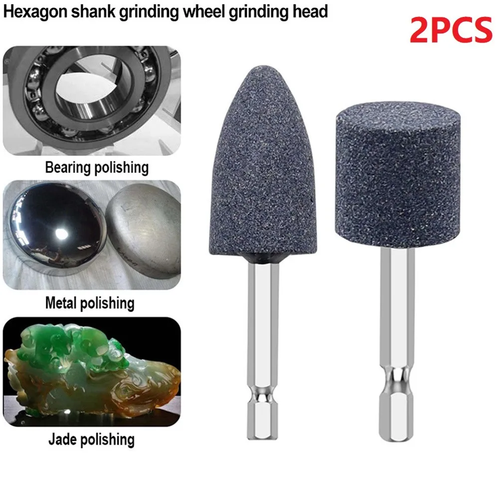 2pcs For Stone Polishing Grinding Wheel Hex Shank Corundum Sharpening Head Drill Tool Machine Metal Grinder Rotating Cone