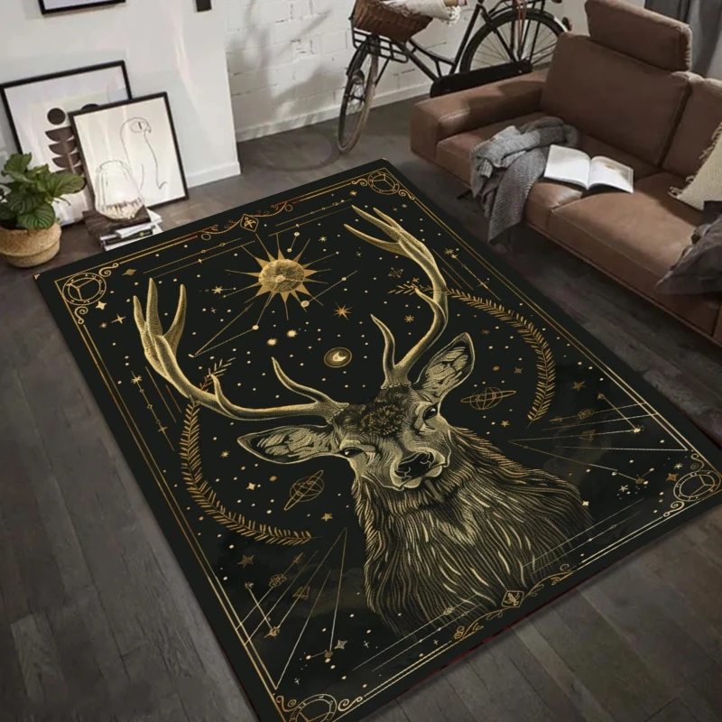 Mystical Animal Tarot Rug - Deer Bee Owl Celestial Pattern Carpet Mat for Living Room Home Decoration Carpets for Living Room