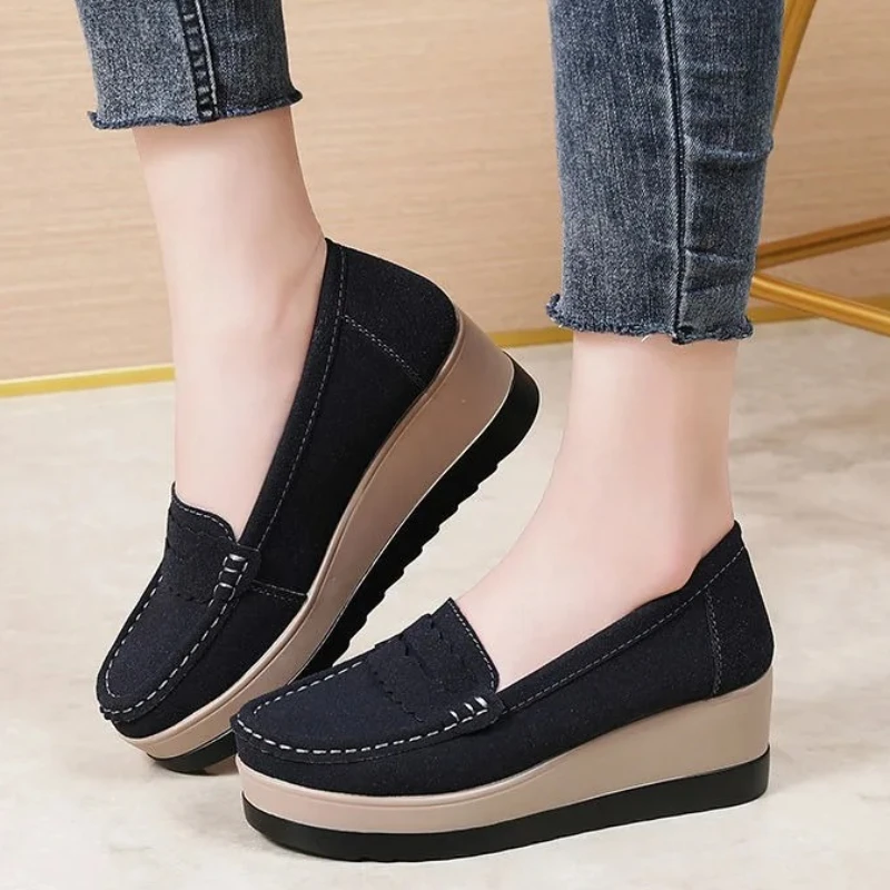 Zapatos de primavera y otoño para mujer, ligeros, cómodos, con tacón inclinado, parte inferior gruesa, zapatos individuales informales para mujer, estribos de un pie