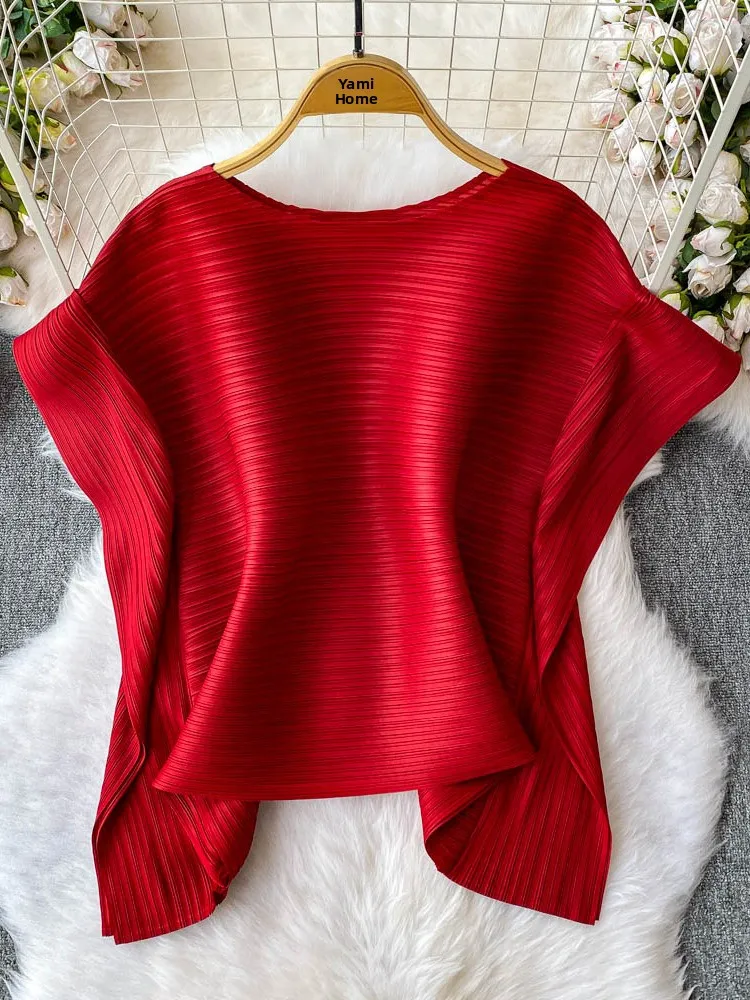 Cseta de Manga Murciélago con Cuello Redondo Pado de Alta Gama para Mujer, Estilo Casual Hoado, Moda de Verano, Top A...