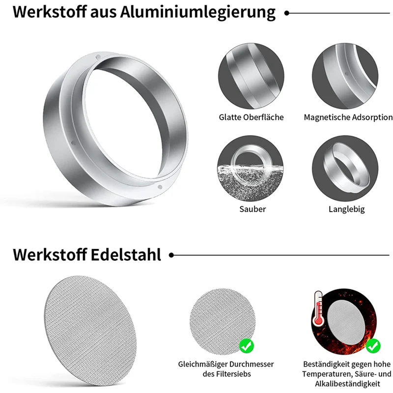 A61T-51mm Coffee Dosing Ring, Aluminum Coffee Dosing Ring with Puck Screen, Stainless Steel Espresso Sieve for Portafilter