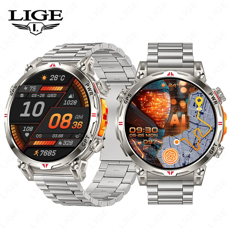 

LIGE GPS Smart Watch Professional Sports Men AMOLED Full-Touch Screen 650mAh Battery 3ATM Waterproof Heart Rate Call Smartwatch