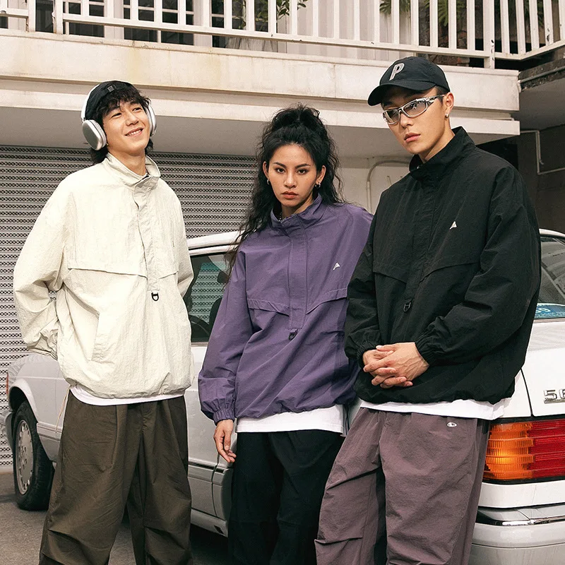 

Весенняя новинка: уличная куртка-топ для пар, свободного кроя, с воротником-стойкой, на молнии, с функциональной текстурой, для мужчин и женщин