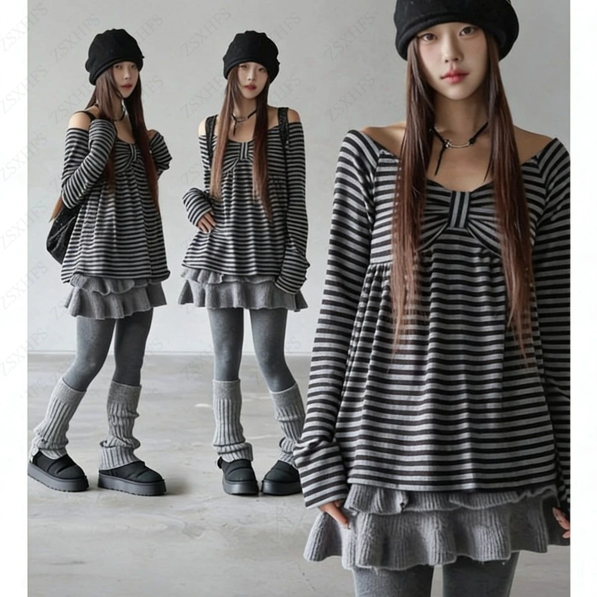 Bow Stripe Long Sleeves Women T Shirt Y2k Harajuku Pullovers Vintage Streetwear Slim Casual Sweatshirt Aesthetic Sweet T shirts