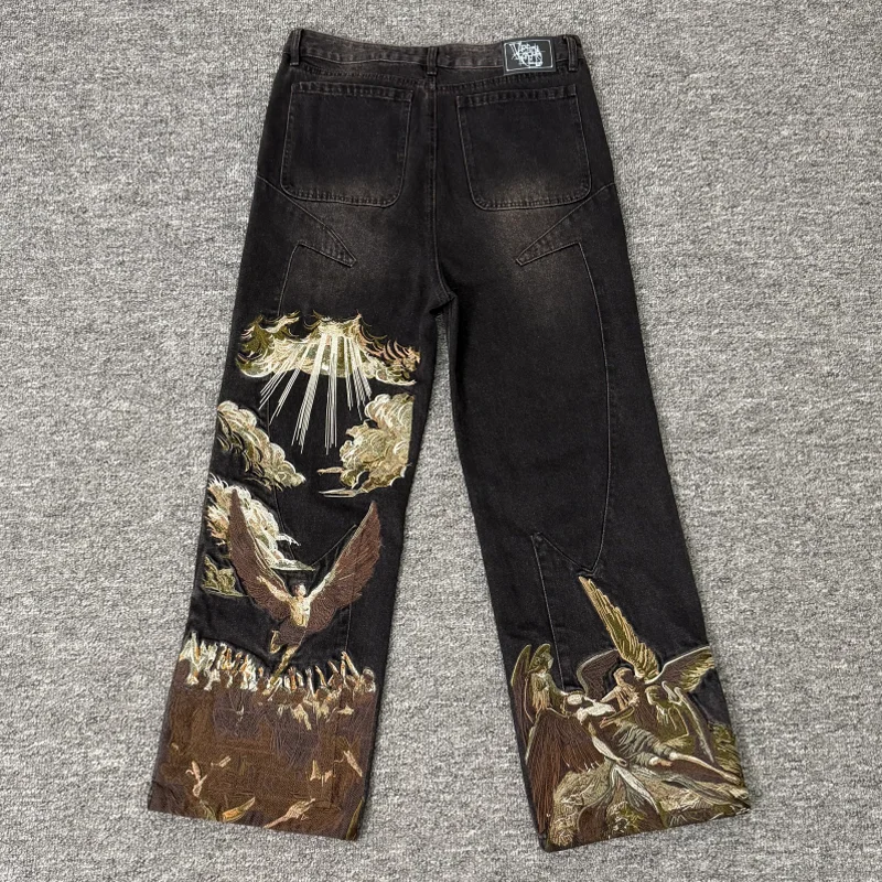 

American High End Streetwear Brand Vescartes Denim Pants New High Quality Heavy Embroidery Jeans Men Women