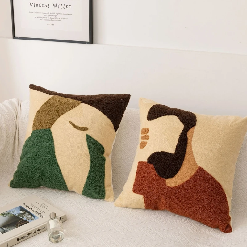 Nordic Tufted Throw Pillow for Case Morocan Multicolor Abstract Geometric Pattern Embroidery Textured Decorative for A0KC