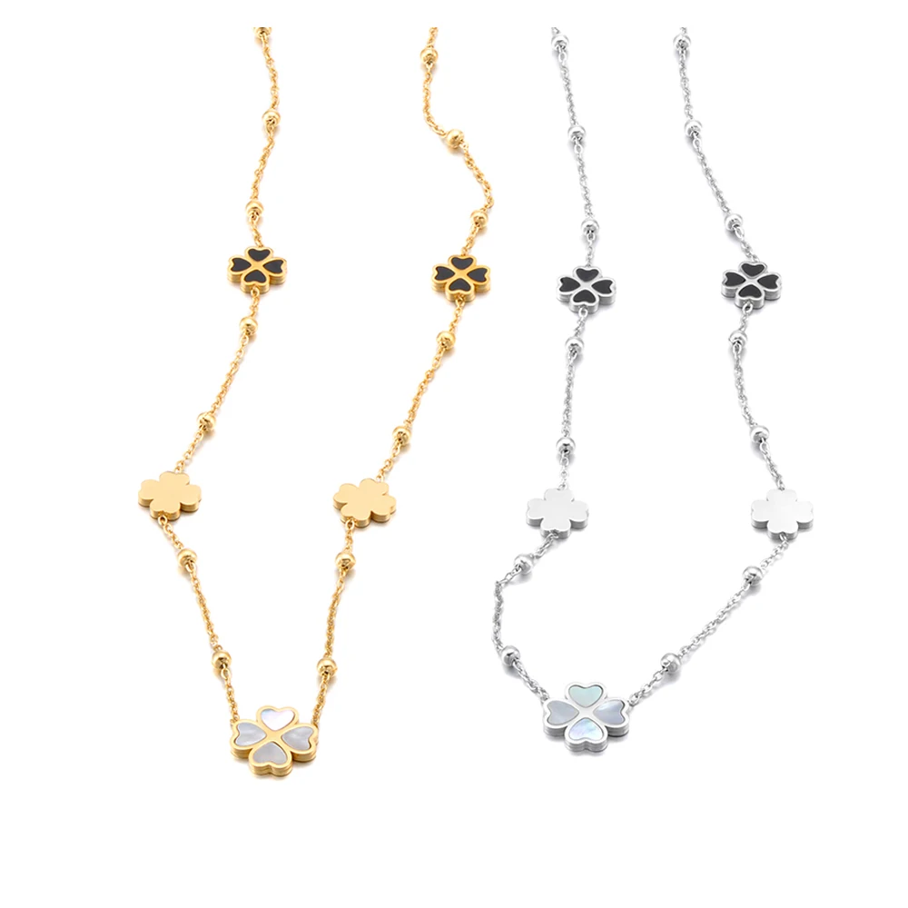 Lokaer 316L Edelstahl-Halskette mit vierblättriger Blume und Zirkon für Damen, trendige Schlüsselbeinkette, wasserdichter Schmuck, Geschenk, N25196