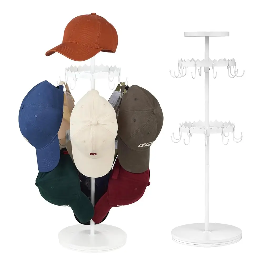 

Вращающийся органайзер для бейсболок, 3-ярусная подставка для демонстрации товаров и настольный органайзер для головных уборов с лотком, вмещает более 40 кепок, Hat St