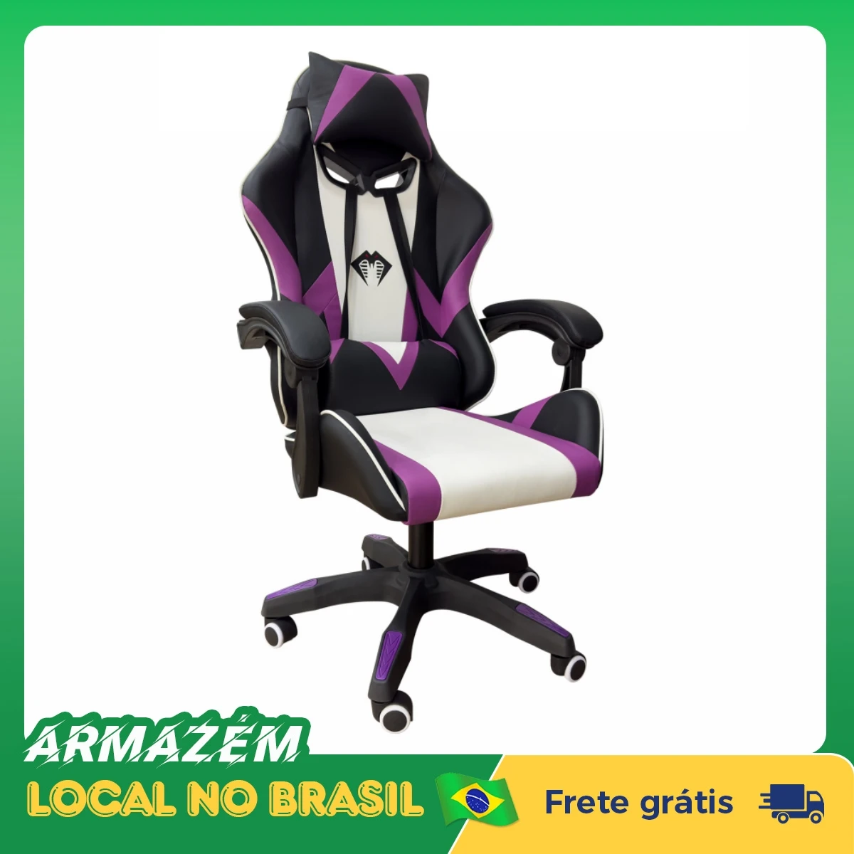Cadeira de jogos ergonômica profissional Python Fly, cadeira de jogos de escritório preta e roxa 2025, couro respirável, rodas giratórias de 360 graus. °   Apoio Lombar, Envio do Brasil.