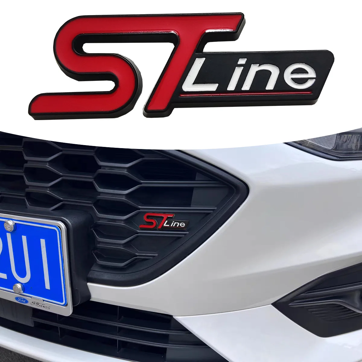 ST-Line Metalowa naklejka 3D Stylizacja Siatkowa dekoracja kratki samochodowej i dekoracja zewnętrzna błotnika do Ford Focus Mondeo Edge Explorer