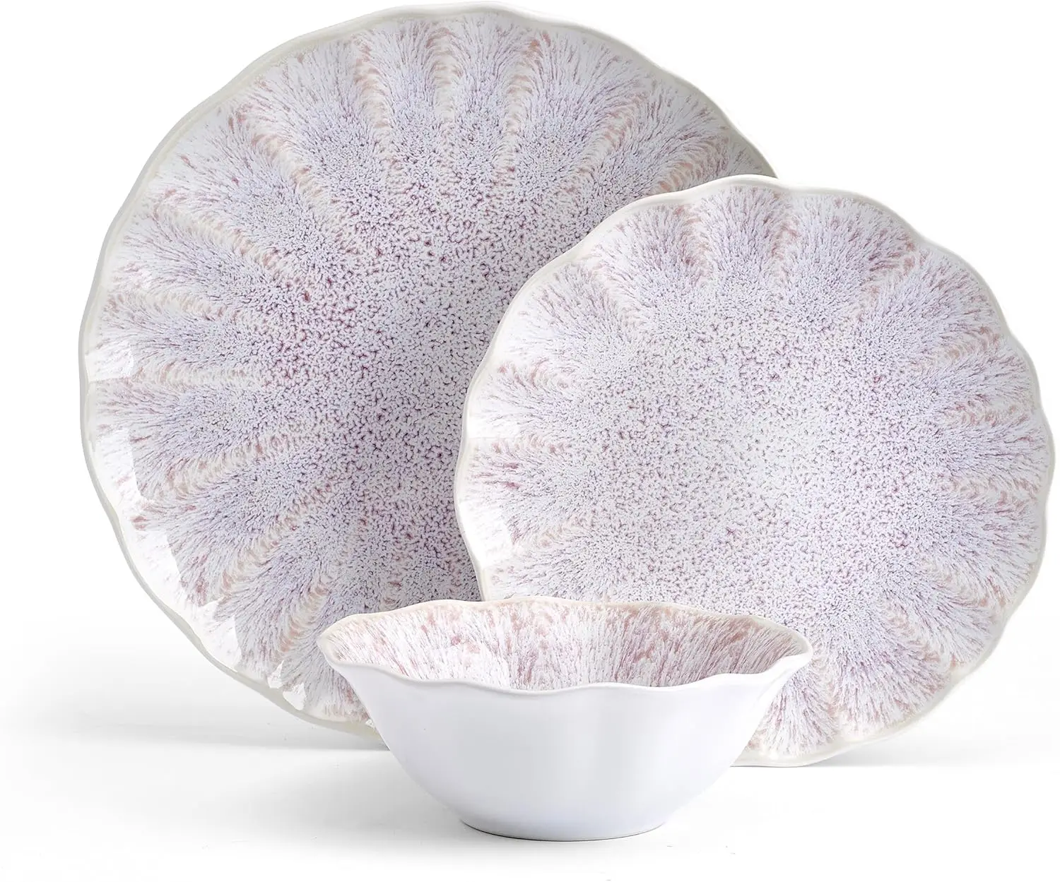 طقم أواني طعام مكون من 12 قطعة مصنوع يدويًا من Isla، خدمة لـ 4 أشخاص، وردي