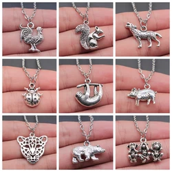 30 Styles Animal Pendant Necklace Antique Silver Color Plated Sloth Monkey Leopard Squirrel Rooster Frog Wolf Rhino Necklace