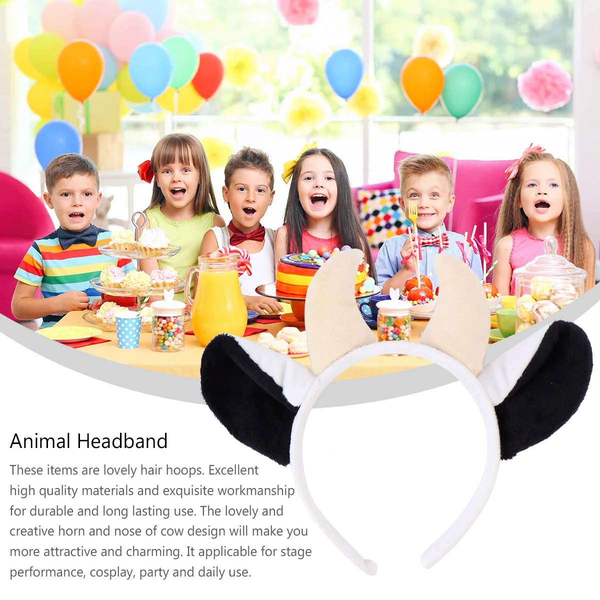 

1 set Cow Print Headband Black White Animal Ear Hair Accessory For Halloween Party Costume Role Play Fashion Headdress