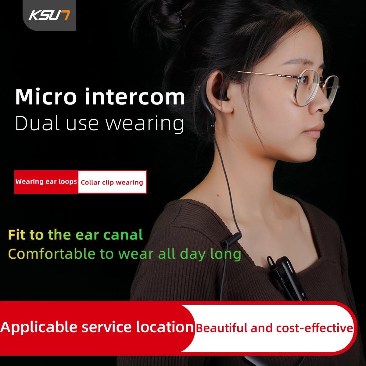 KSUN V28 الصين العلامة التجارية 2 كجم المدى 2 طريقة راديو UHF البسيطة الأذن هوك اسلكية تخاطب مع سماعات الرأس