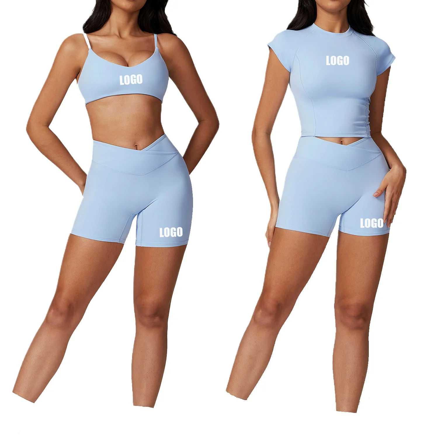 

Спортивный костюм для йоги и бега с коротким рукавом, быстросохнущий, экологичный, с возможностью нанесения логотипа, для женщин.