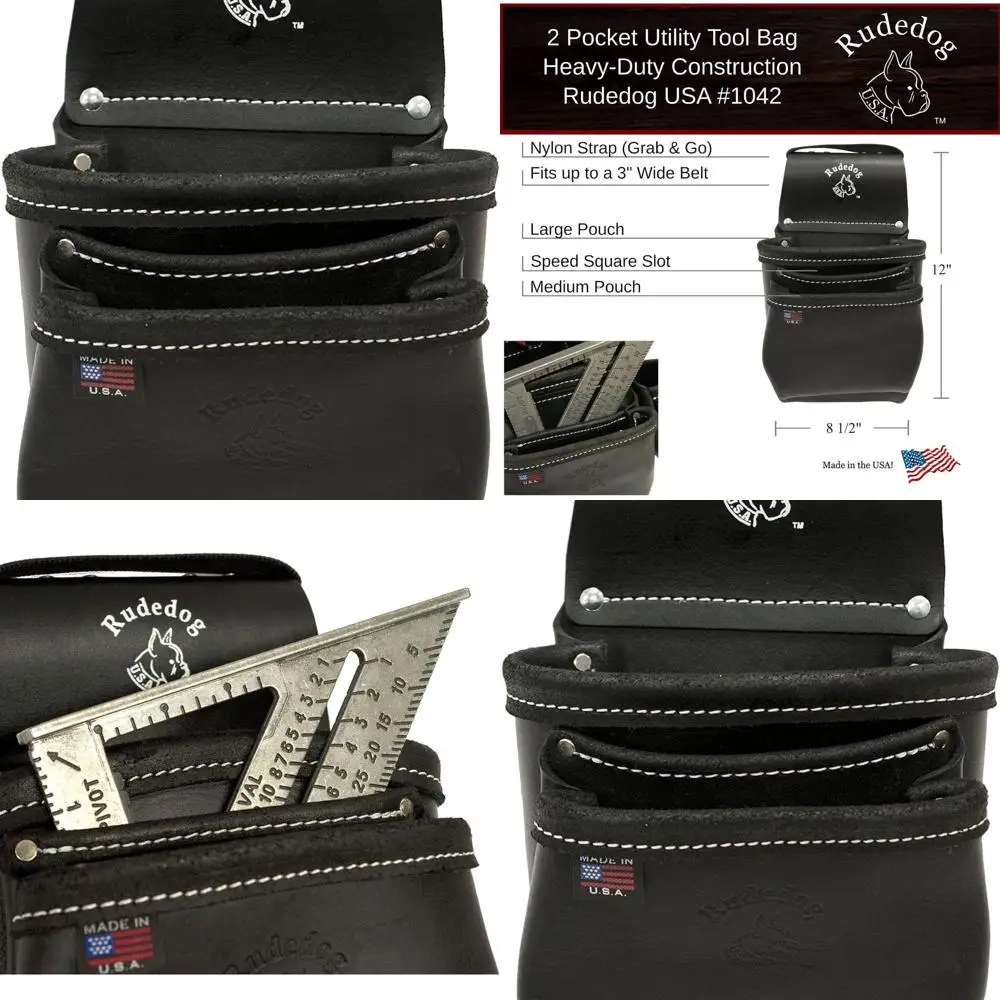 

Rudedog USA 1042 - Heavy-Duty 2-Pocket Leather Utility Bag - Premium Quality