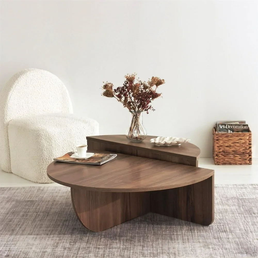 

Modern Wooden Round Coffee Table,Chipboard Wood Center Table,Unique Nesting Coffee Tables,Mid Century Aesthetic Low Coffee Table