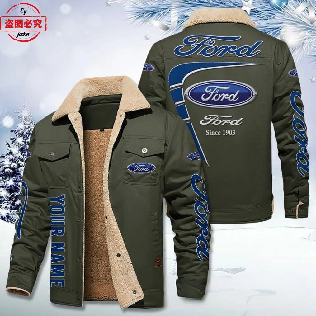 Ford logo racing suit men\'s velvet warm winter stand collar jacket Ford racing team suit