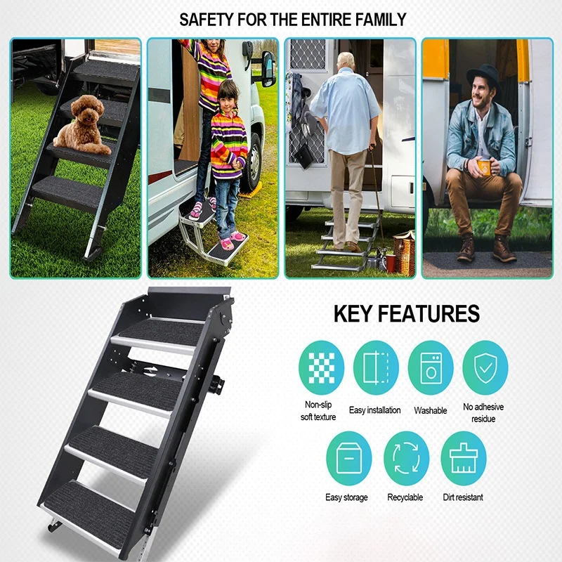 

4 Pcs RV Step Covers Rug19.5X7.5 Inch Adhesive RV Stair Covers Mobile Home Step Mats for , Step-AB09