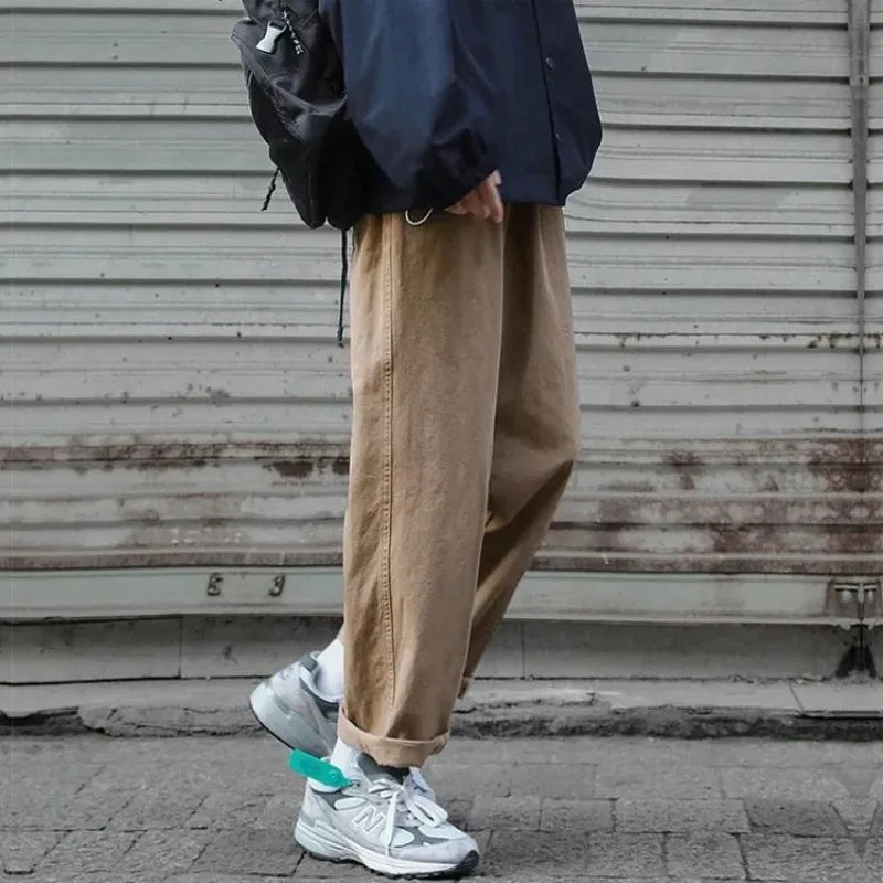 

Men Clothing Hong Kong Style Retro Straight Leg Cargo Pants Men Ins Fashion Brand Simple Loose Wide Leg Drawstring Casual Pants