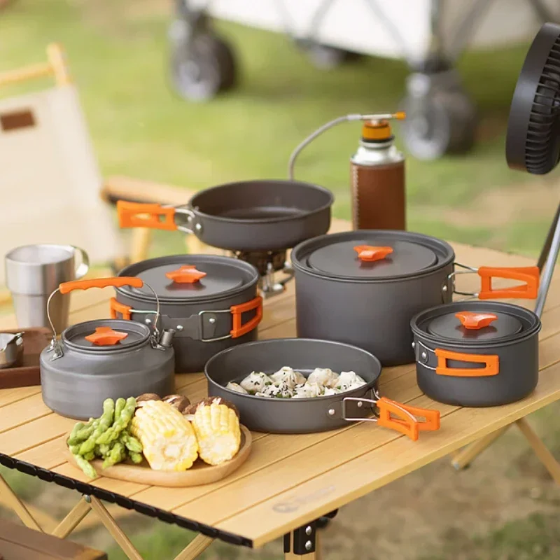 

Cookware Sets Outdoor Pot Set Portable Camping Cookware Picnic Camping Tableware Card Type Stove Kettle Gear Supplies Simple