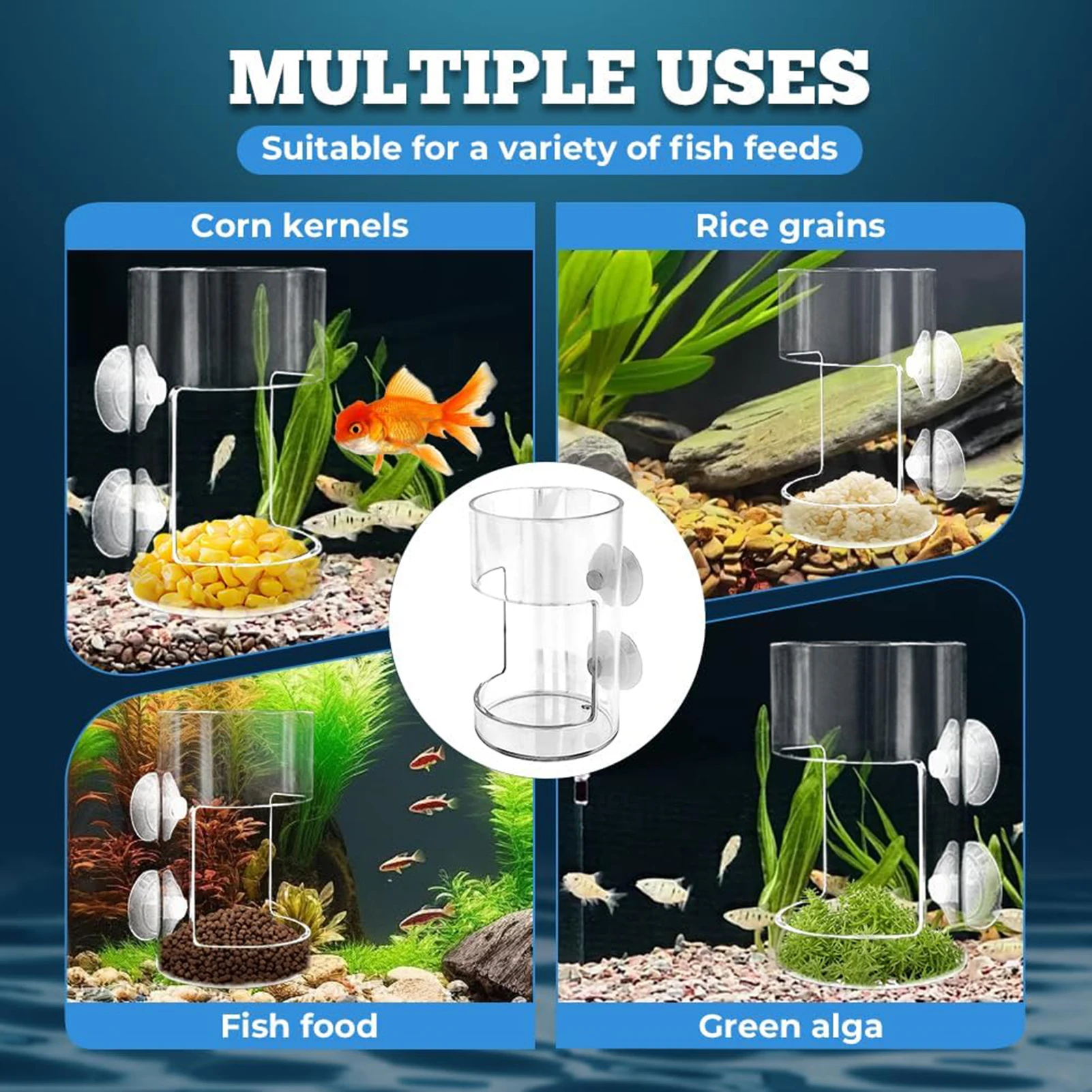 Aquarium-Futterteller aus Kunststoff mit Saugnapf, rundes, quadratisches Design, verhindert die Verstreuerung von Futter, hält den Aquarium sauber für kleine Fische und Garnelen – Detail 9