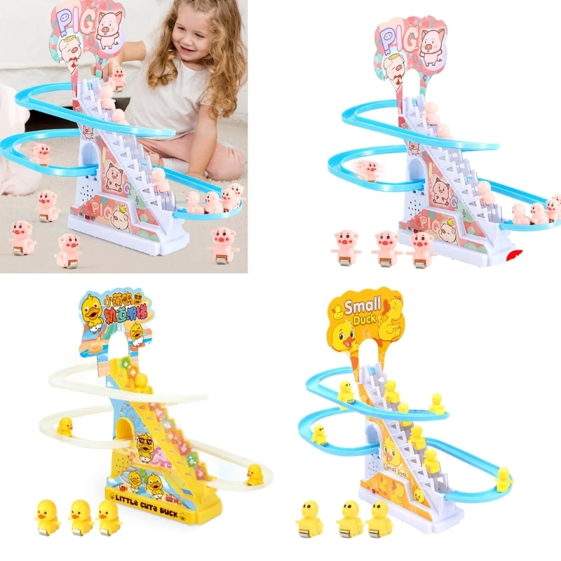 Juguetes para bebés, tobogán eléctrico con pista pato, juguetes para niños y niñas, juguete para escalar escaleras, luces