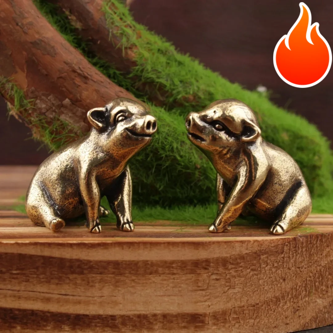 

Retro Brass Animal Miniatures Figurines Antique Copper Lucky Pig Ornaments Home Desk Decoration Living Room Decor Crafts