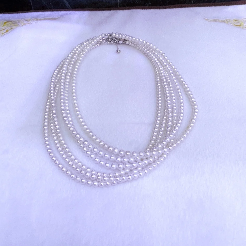 

Жемчужное ожерелье AAA 3-5 мм, натуральное японское круглое белое жемчужное ожерелье 925s, цепочка для свитера, обручальное платье, ожерелье, женское ожерелье