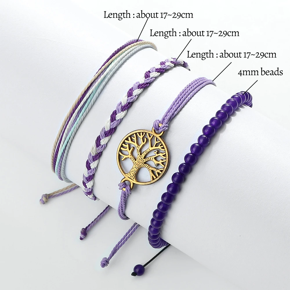 4Pcs/Set Tree of Life Bracelet for Women Girls Handmade Rope Braided Beach Bracelets Natural Stone Beads Bangle Men Boho Jewelry