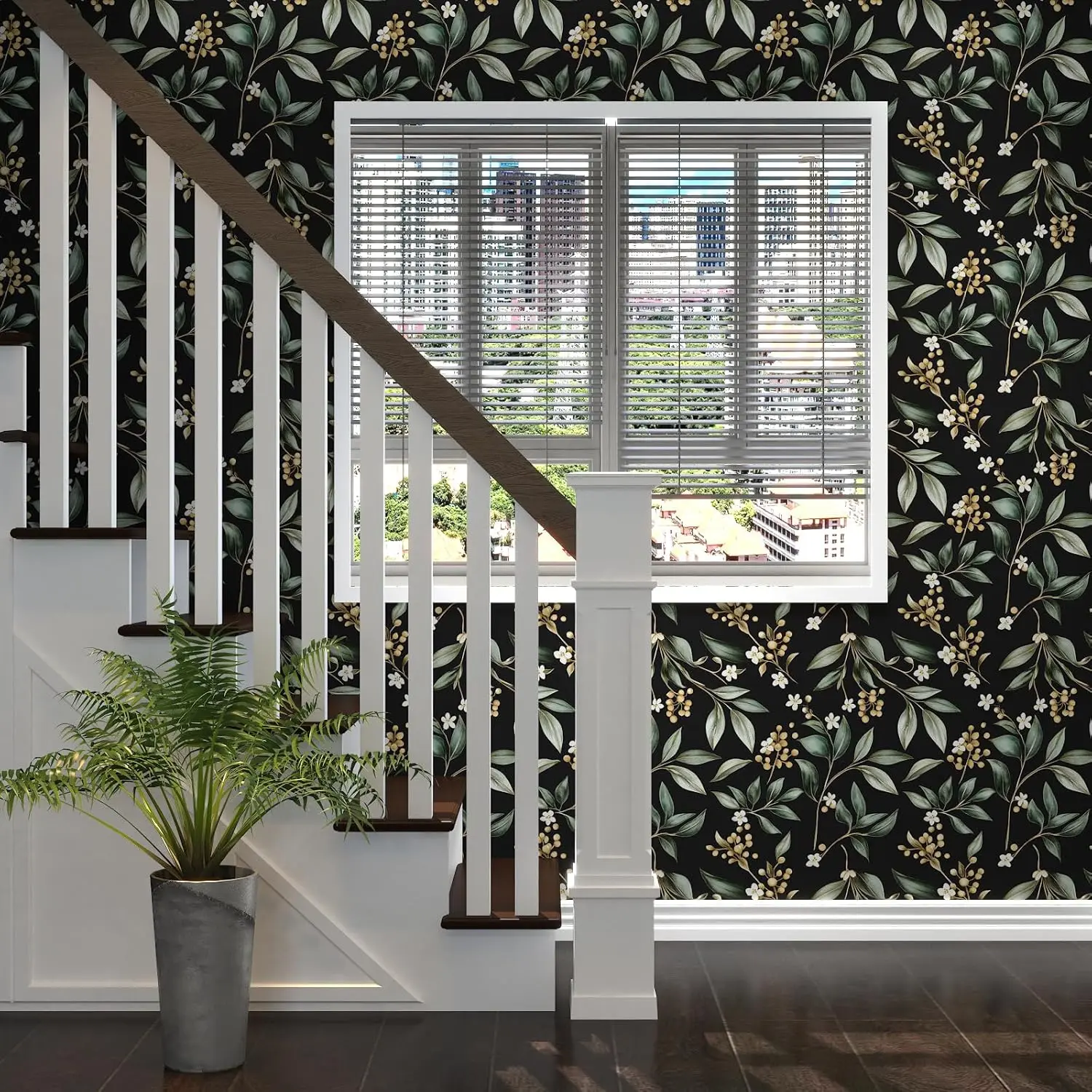 Dark Green Leaf Peel and Stick Wallpaper 17.5"x118" Self-Adhesive Vinyl for Bathroom Bedroom Kitchen Cabinet Retro Floral Decor view 6