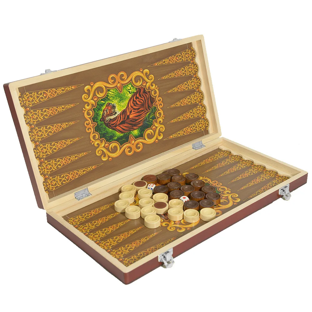 Portable Folding Wooden Backgammon Set Luxury Pattern International Chess Board Game Leisure Entertainment Family Table Game