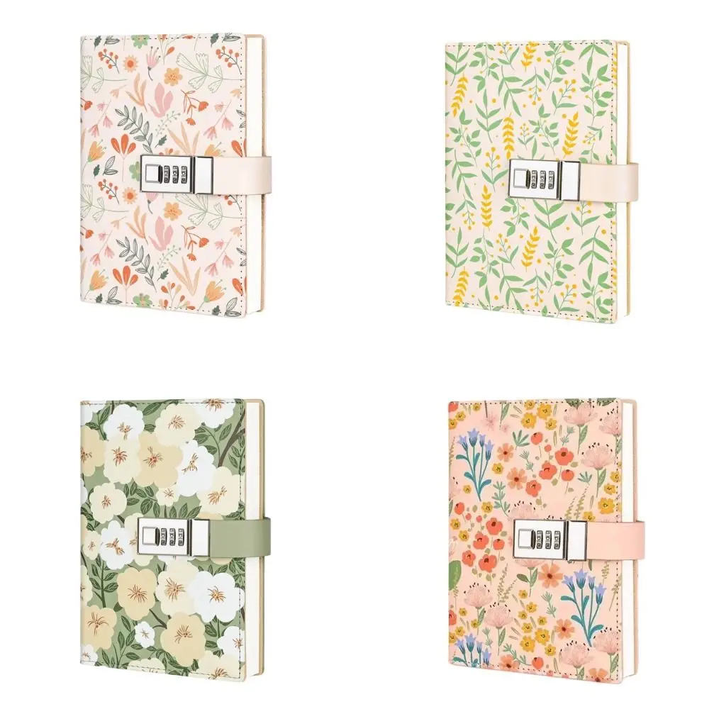 224 Pages B6 Notebook Protecting Secrets Printed Pattern Password Book with Lock Waterproof PU Leather Student Notepad