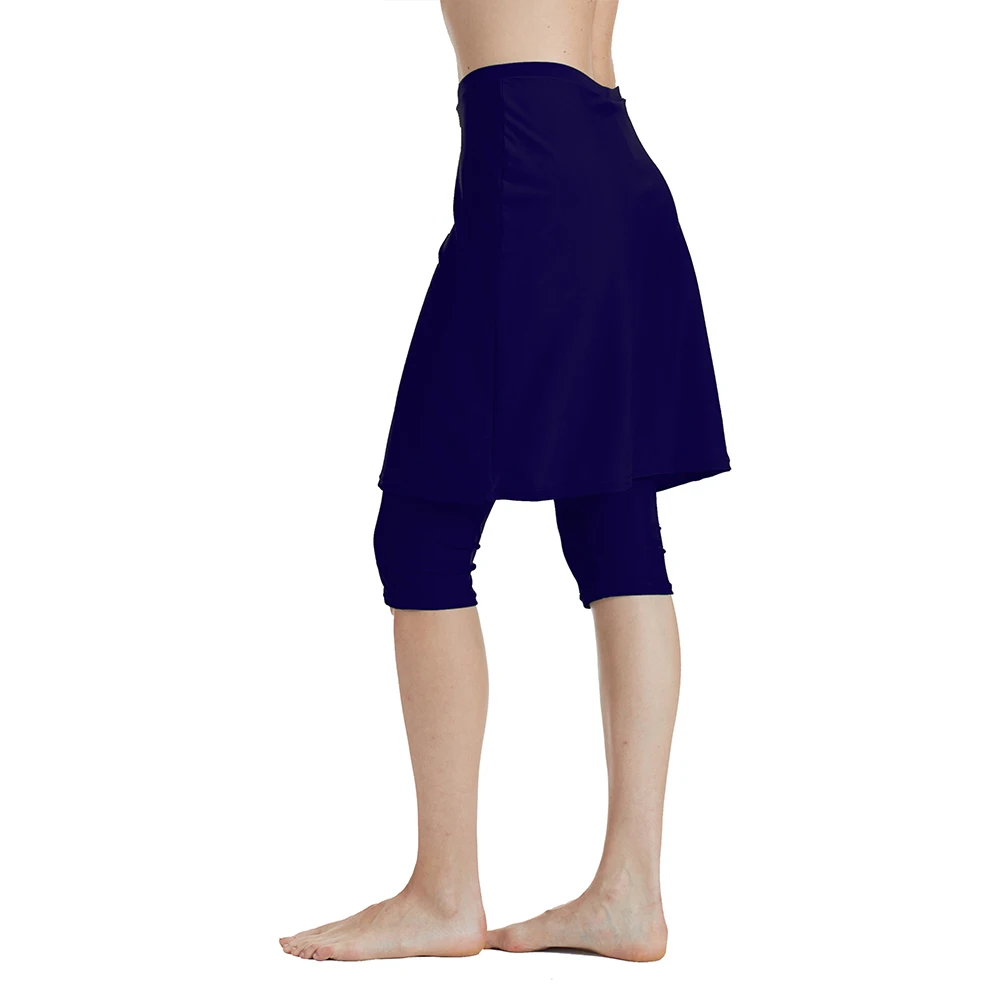 Vrouwen Capri Leggings Energiek Rok Badpak Zonnebrandcrème Skir (Marineblauw)