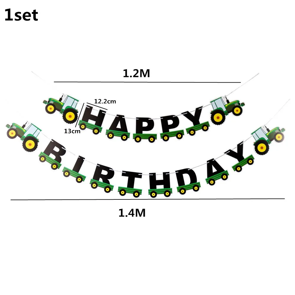 Grüner Bauernhof-Traktor, Mottoparty-Dekoration, Bagger, Fahrzeug, Geburtstag, Teller, Banner, Ballon, Cupcake-Topper, 1. 2, Partyzubehör – Detail 6