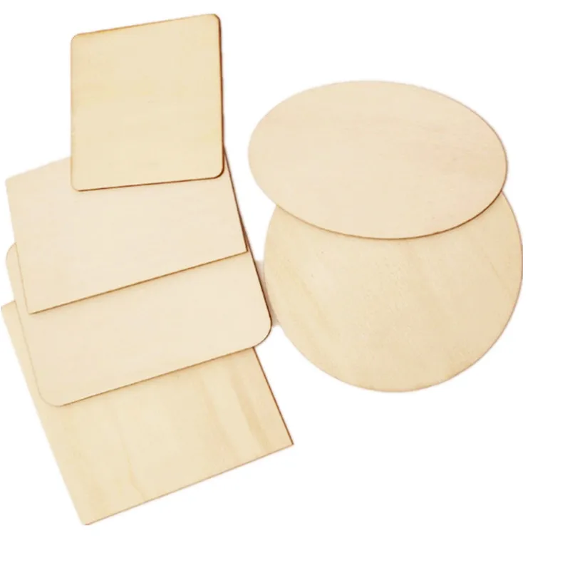 20개 둥근 및 사각형 어린이 낙서 페인팅 나무 조각 창의적인 장식용 나무 조각 웨딩 가정 장식 보드