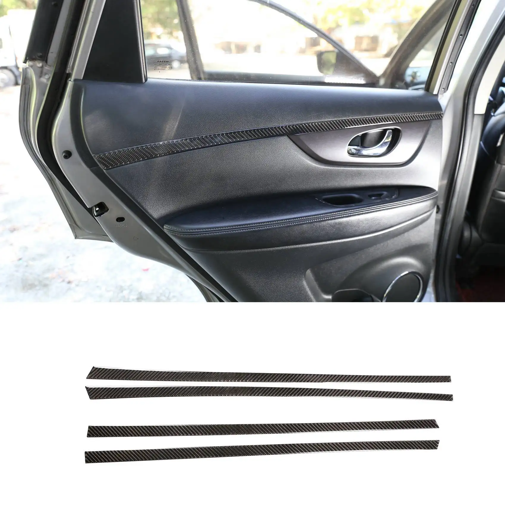 4Pcs Carbon Fiber ABS Interior Door Decoration Panel Cover Trim Decoration Stickers for Nissan X-Trail 2014-2018