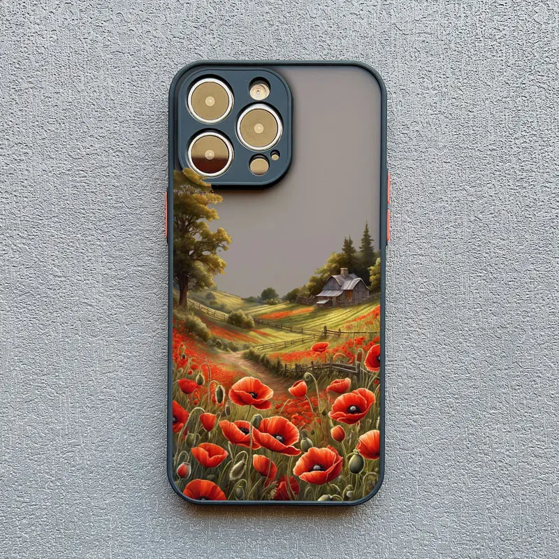 Mohnblüten-Design: Heißrote, stoßfeste Rückseitenhülle für iPhone 17, 16, 12, 13 Pro Max, Mini, 11, 14, 15 Pro Max, XS, X, XR, 7, 8 Plus – Detail 8