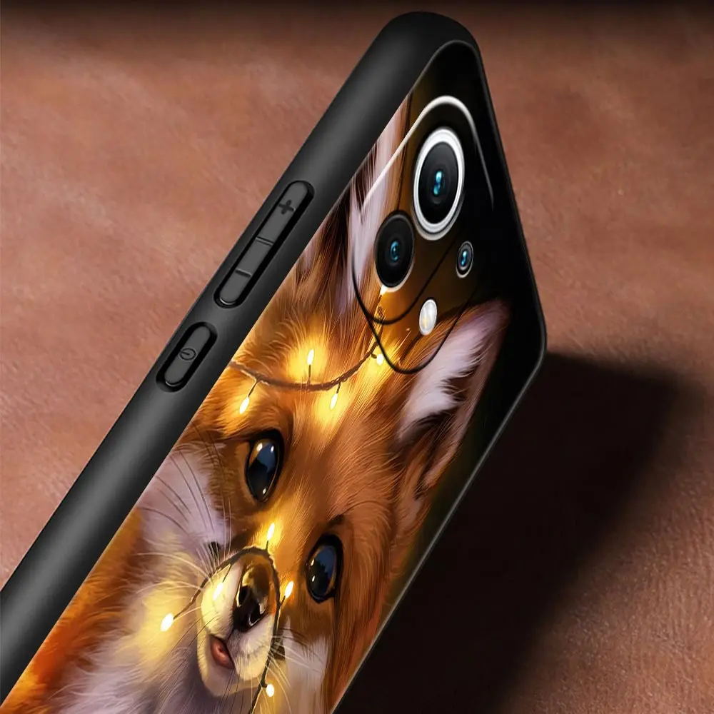 귀여운 만화 동물 폭스 Xiaomi Poco X3 NFC M3 M4 F4 X4 프로 5G F3 GT Mi 12 11T 10 9T 10T 라이트 11 울트라 블랙 커버