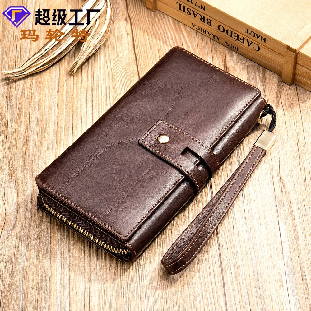 Retro top layer cowhide phone bag for men, real pickup truck wallet with multiple card slots, men's handbag