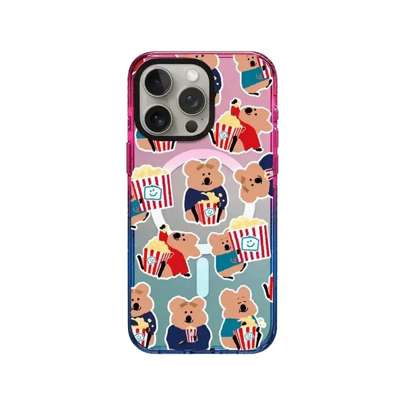 Cartoon Popcorn 2.5 Acrylic Gradient Border Magnetic iPhone 12 13 14 15 Pro Max Protective Case
