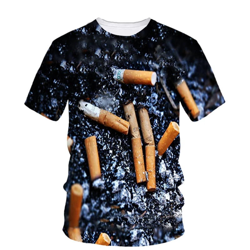 3d Print Smoking Tobacco Pattern T Shirt Summer Short Sleeve Personality Tees Top O Collar Oversized Male Tee Shirt