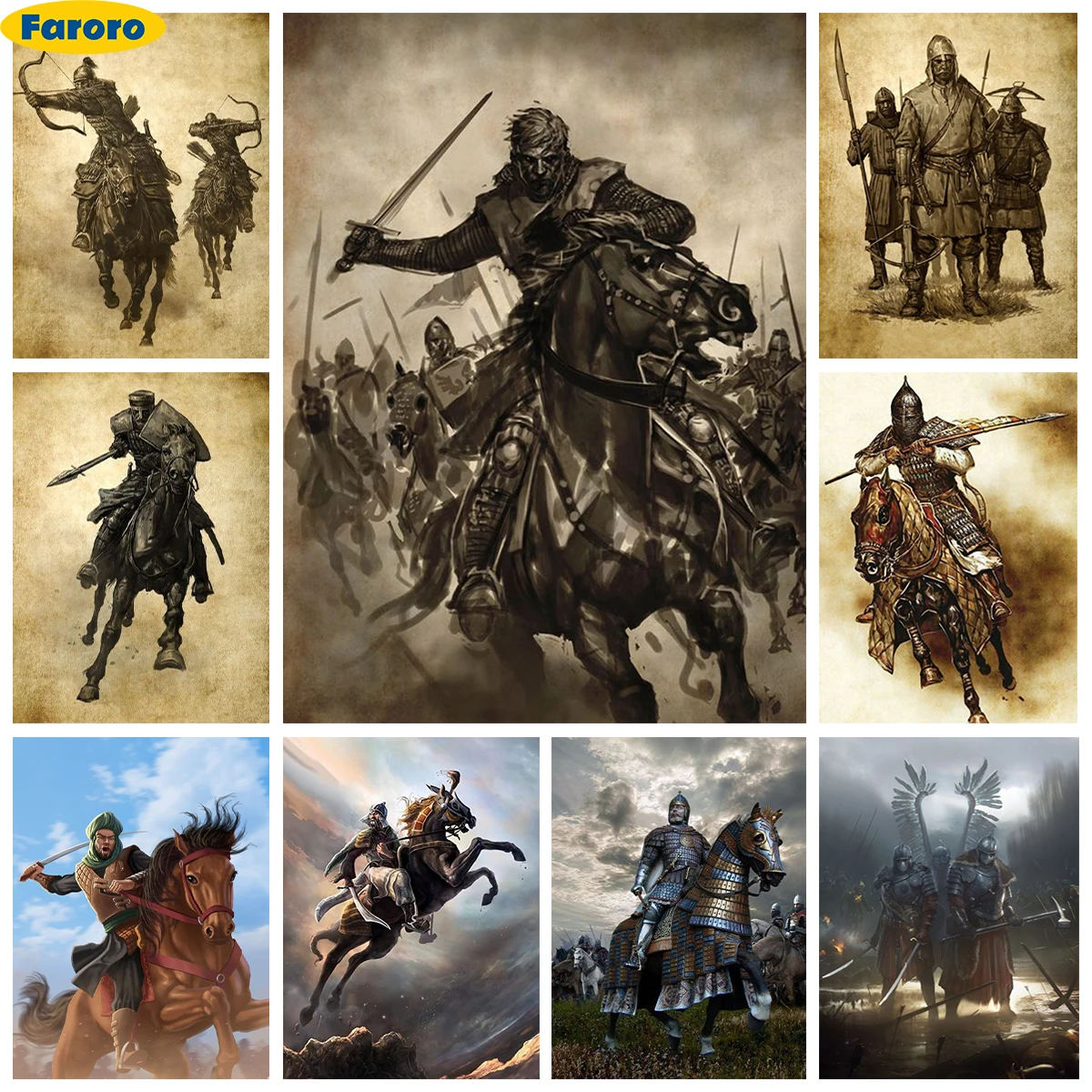 M-Mount & Bladee Diamond Painting Kit Medieval Knight Diy Diamond Embroidery Cross Stitch Hand Gift Classic Game Home Wall Decor