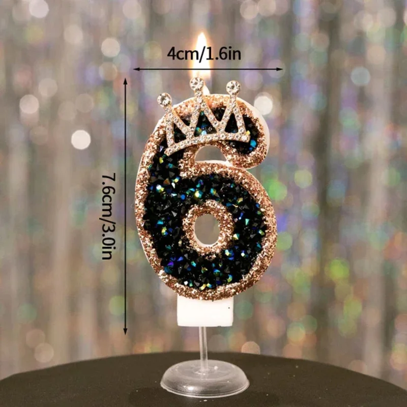 Diamond Black Birthday Number Candles Digital 0-9 Dessert Cake Topper Adults Kids Birthday Party Decoration Faovors Supplies DIY