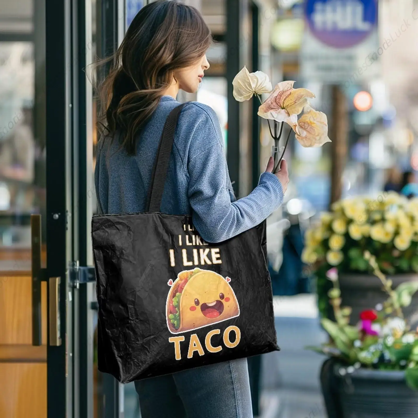 Like Taco Print Reusable Totes Bags for Women, Mexico Food Taco Printed Zipper Strong Natural Bag for Groceries, Gym, Office