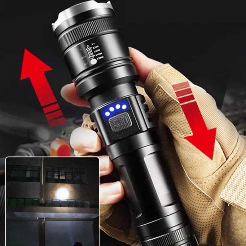 Led Flashlight Strong Light Emergency Flashlight Retractable Focus Super Bright Outdoor Flashlight Charging Household Flashlight